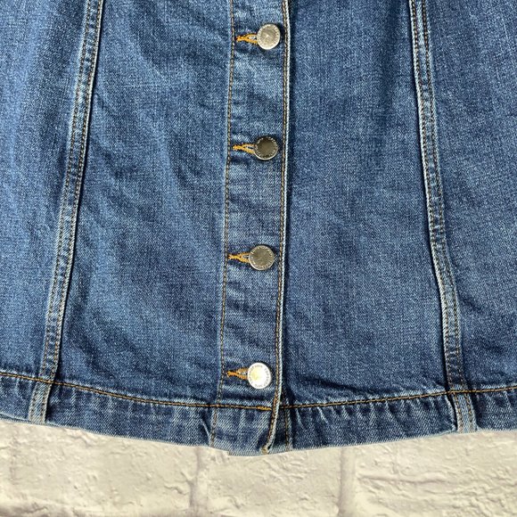 TOPSHOP MOTO DENIM A LINE BUTTON MINI SKIRT SIZE 28 - Picture 6 of 10